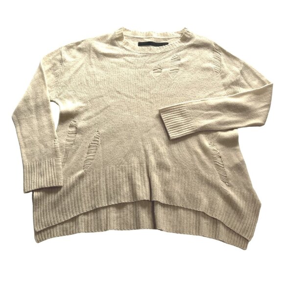 Enza Costa Distressed Sweater in Cream